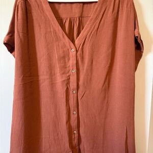 Orvis Classic Collection Textured Button Front Blouse XL Fits Like 2X